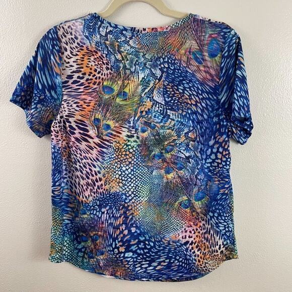 Leo & Nicole Peacock Feather Print Top Size Small - Picture 7 of 7